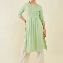 Soch Sap Green Embroidered Straight Kurta-image-36