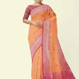 Banarasi Silk Works Peach Cotton Woven Saree With Unstitched Blouse-picture-34