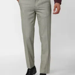 Peter England Elite Grey Slim Fit Self Pattern Trousers-image-13
