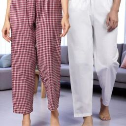 Kryptic White & Maroon Cotton Relaxed Fit Printed Lounge Pants - Pack of 2-image-88