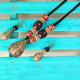 BLACKBOX Beaded Bell-Shaped Dokra Jewellery Set-picture-27