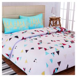 SEJ by Nisha Gupta Abstract White Cotton King Bedsheet Set  White-17