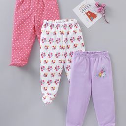 Babyhug Full Length Cotton Bootie Leggings Floral & Dot Print Pack Of 3- Multicolor-image-97