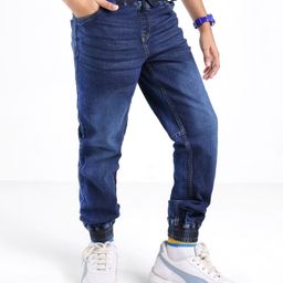 Pine Kids Cotton Elastane Full Length Elasticated Denim Jogger with Draw Cord - Blue-image-13