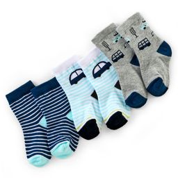 Cute Walk by Babyhug Anti Bacterial Ankle Length Non Terry Socks Car Design Pack of 3 - Blue & Grey-image-38