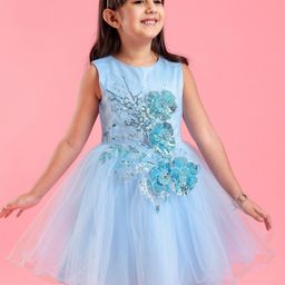 Mark & Mia Sleeveless Frock With Floral Sequine Detailing - Sky Blue-image-37