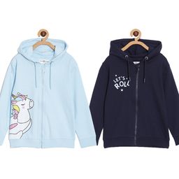 The Mom Store Pack Of 2 Full Sleeves Unicorn & Typography Printed Hoodie - Blue Black-picture-29