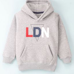 Doreme Fleece Knit Full Sleeves Text Printed Hooded Sweatshirt - Heather Grey-image-44