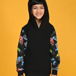 Anthrilo Full Sleeves Racer Theme Truck Printed Fleece Hoodie - Black-picture-12