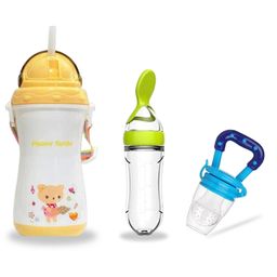 Chinmay Kids Soft Straw Feeding Sipper Anti Spill for Kids With Fruit Feeder And Soother - Made of Food-Grade Material, 100% free of BPA (Yellow-Green-Blue)-image-97