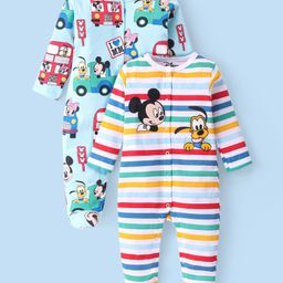 Babyhug Disney Single Jersey Knit Full Sleeves Striped Sleep Suits With Mickey & Friends Graphics Pack Of 2 - Multicolor-image-66