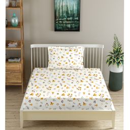 Trance Home Linen Pure Cotton Flat Single Bedsheet with 1 Pillow Cover- Soloce Yellow-image-20