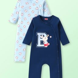 Babyhug 100% Cotton Knit Full Sleeves Rompers with Baseball & Bunny Print  Pack of 2 - Multicolour-image-92