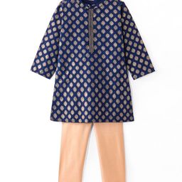 Babyhug Woven Full Sleeves Kurta Pyjama Set Brocade Print - Navy Blue-image-45