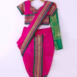Bhartiya Paridhan Silk Nauvari Saree with Half Sleeves Zari Blouse - Pink-image-93