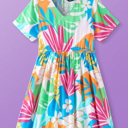 Pine Kids Viscose Woven Half Sleeves Frock With Floral Print - Multicolor-image-75