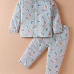 ToffyHouse 100% Cotton Knit Car Printed Night Suit - Light Blue-image-53
