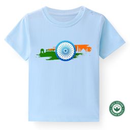 BLUSHES 100% Cotton Half Sleeves Independence Day Theme Printed Tee - Powder Blue-image-44