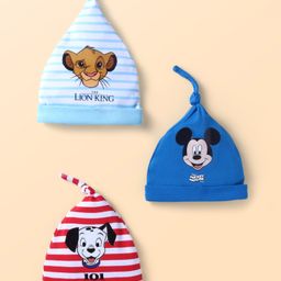 Babyhug Disney Interlock Knit Caps With Mickey Mouse 101 Dalmatians & Lion King Graphics Pack of 3 - Red Blue & Light Blue-image-46