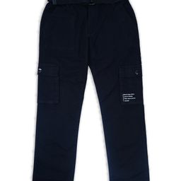 CAVIO Cotton Dont Stop Text Printed Cargo Trousers With Belt - Navy Blue-image-5