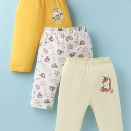 OHMS Single Jersey Lounge Knit Full Length Lounge Pants with Animal Print Pack of 3- Yellow & Cream-image-58