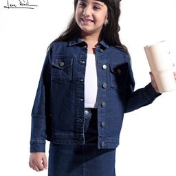 Arias Cotton KnitFull Sleeves Denim Jacket & Skirt Set With Inner Top-Blue-image-6