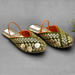 Little Palz Sequin Embellished & Embroidered Mojaris - Green-image-69