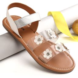Pine Kids Sandals with Floral Applique - Silver-image-43