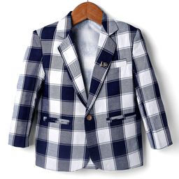 Rikidoos Full Sleeves Checked Blazer - Navy Blue & White-image-3