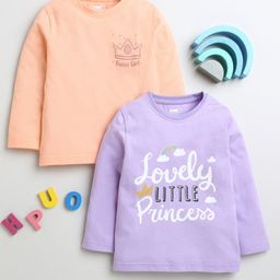 BUMZEE Cotton Knit Full Sleeves Tops with Rainbow & Queen Girl Text Print Pack Of 2 - Lavender & Orange-image-74