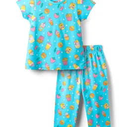 Babyhug Cotton Knit Half Sleeves Co-Ord Night Suit With Tropical Print - Light Blue-picture-48