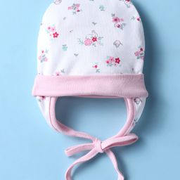 Ben Benny Interlock Knit Floral Printed Cap With Tie Knot White & Pink - Diameter 13 cm-1
