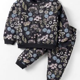 CUCUMBER Sinker Knit Full Sleeves Co-Ord Night Suit with Floral Print - Black-image-91