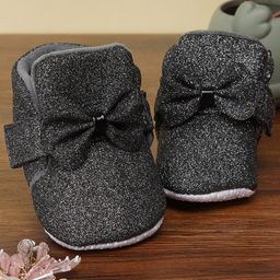 Neska Moda Bow Applique Detailed & Glitter Designed With Velcro Closure Booties - Black-image-8