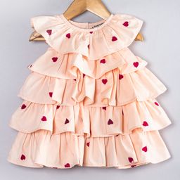 Hugsntugs Cotton Woven Sleeveless Hearts Embroidered Layered Dress - Soft Pink-image-11