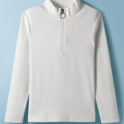 Pine Kids Cotton Lycra Knit Full Sleeves Solid Color High Neck Top - Offwhite-picture-46