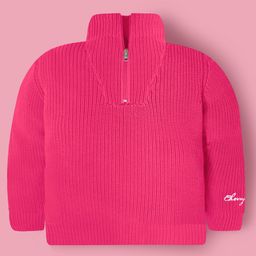 Cherry Crumble By Nitt Hyman Cotton Blend Knit Full Sleeves Self Designed High Neck Heavy Winter Sweater - Pink-picture-12