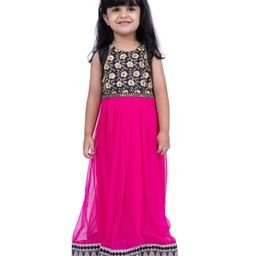 Twisha Woven Sleeveless Floral Swirl Embroidered Sequin Embellished Gown - Black & Pink-picture-42