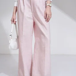 Tokyo Talkies Women Solid Pleated Wide Leg Tailo Formal Trouser-image-21