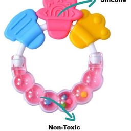Enorme Silicone Strawberry Shape Mini Red Teething Soft Teether and Round Shape BPA Free Silicone Bell Teether Ring for Babies image 2