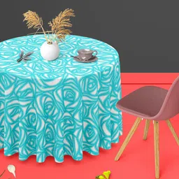 ArtzFolio Turquoise Blue & White Abstract Printed Anti-Slip Round 6 Seater Table Cover-30