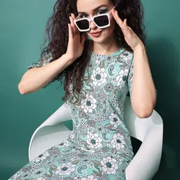 MILOST Women Floral Printed Round Neck Sheath Midi Dress-picture-31