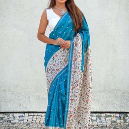 ELITE WEAVES Polka Dot Zari Khadi Saree-image-43
