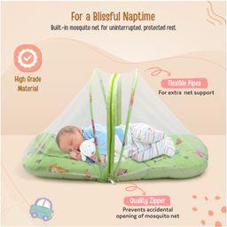 Luv Lap Baby Dino Print Mattress With Mosquito Net - Light Green image 4
