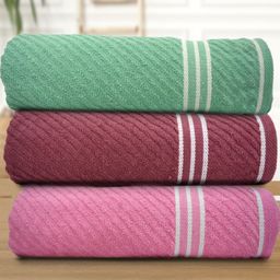 Aura Green & Pink 3 Cotton 400 GSM Bath Towel-image-86