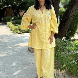 ALLUREARMOIRE Self Designed Pure Cotton Mandarin Collar Neck Tunic & Palazzo Co-Ords-image-71