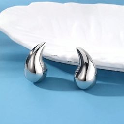 DN ENTERPRISES Sterling Silver Silver-Plated Teardrop Shaped Studs-image-90