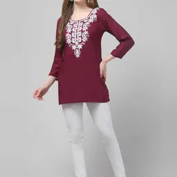 ILMA CREATION Floral Yoke Design Round Neck Cotton Straight Kurta-image-63