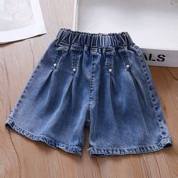 INCLUD Girls Regular Fit Mid-Rise Pleated Denim Shorts-image-14