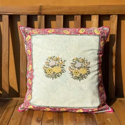 ARAVALII White & Pink Set of 2 Floral Square Cushion Covers-12
